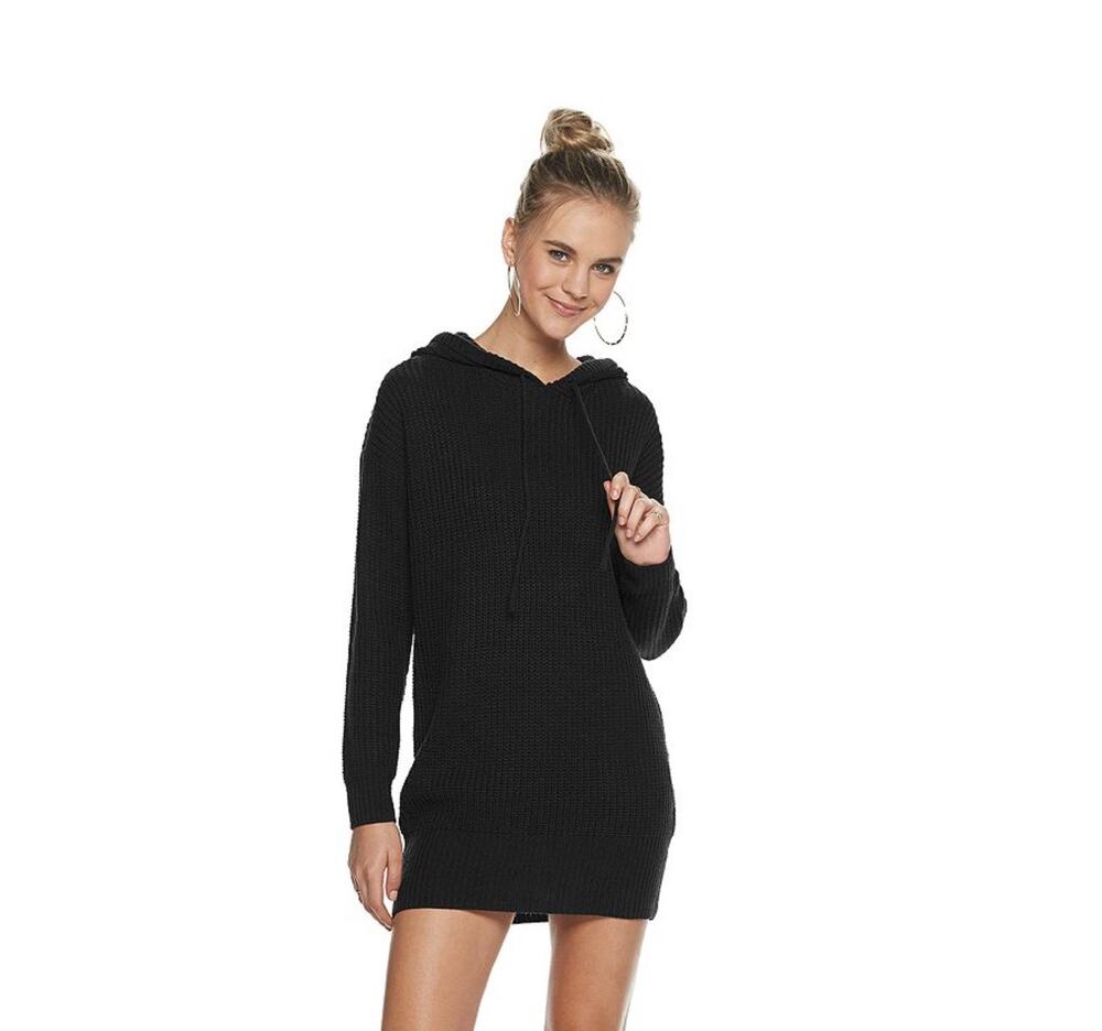Almost Famous Juniors Knit long sleeve hooded Mini Dress sz L